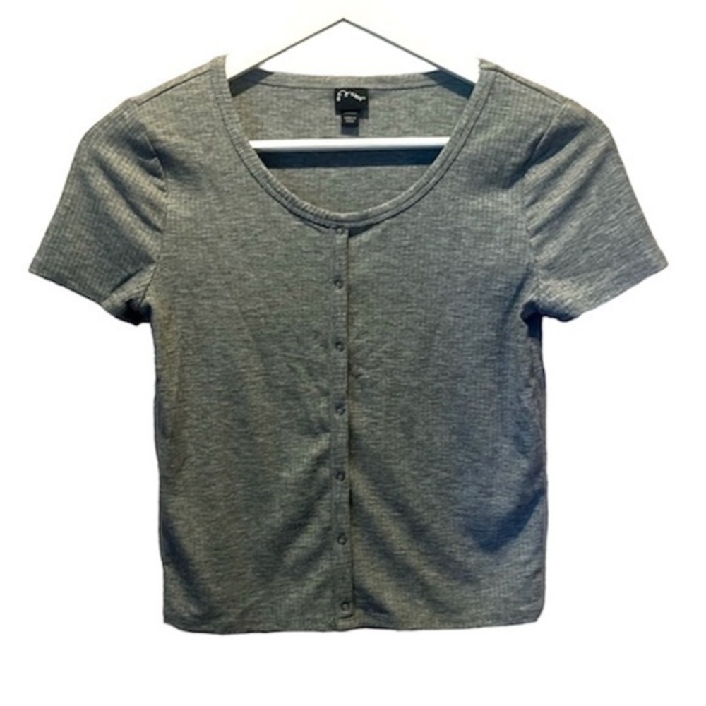Art Class Girl’s Gray Ribbed Knit Faux Snap Up Shirt Size Large 10-12
